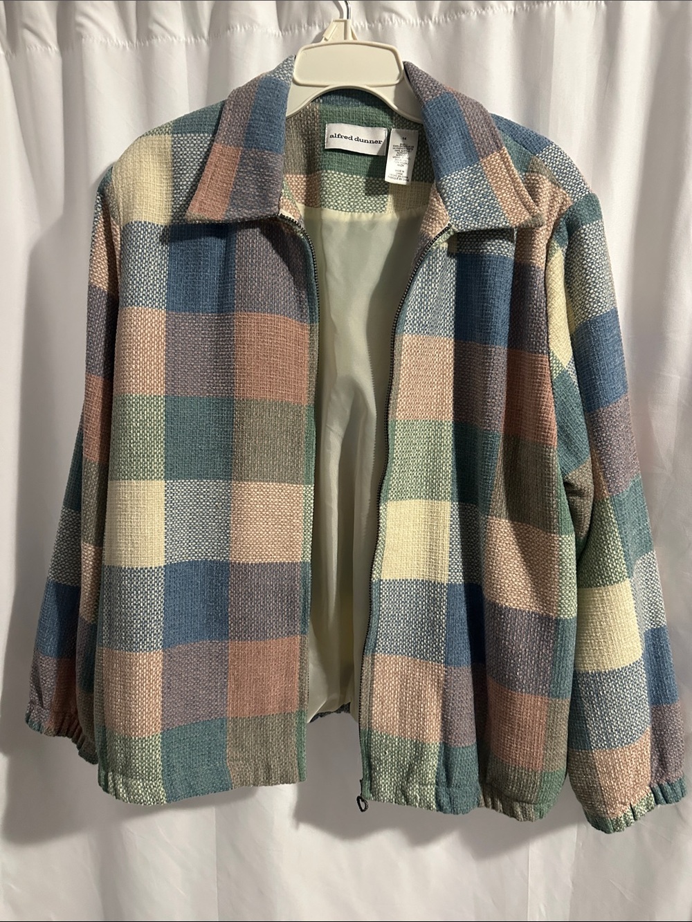 Alfred Dunner Pastel Plaid Zip-Up Bomber Jacket - Blue, Pink, Cream, Green